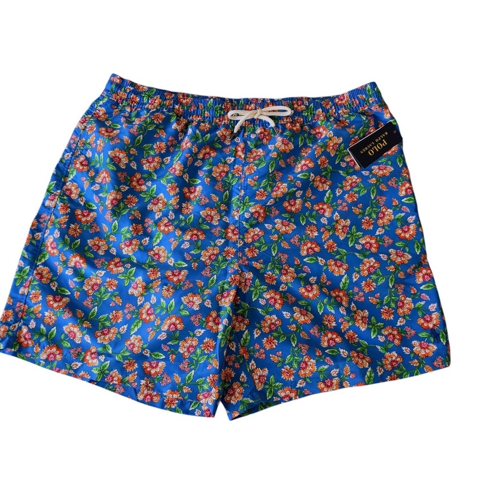 Polo Ralph Lauren Mens Swim Trunks Blue Floral Print Drawstring XLT